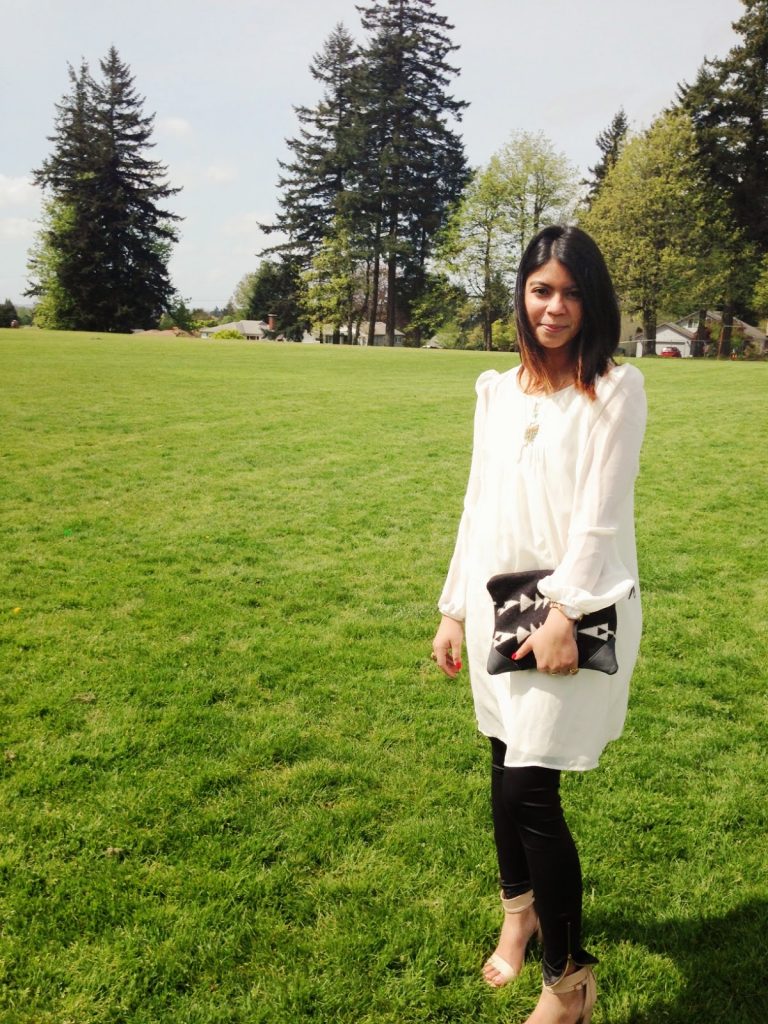nude heels, white chiffon dress, faux leather pants, nude strap heels, outfit of the day, street style