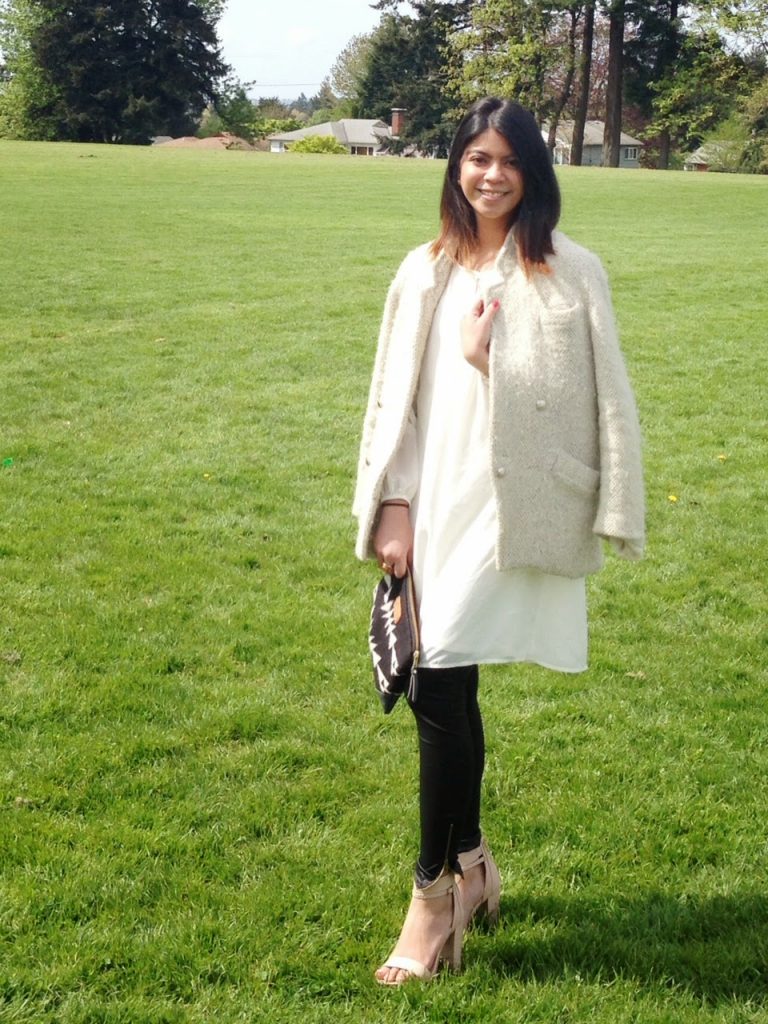outfit of the day, street style, chiffon, ptowngirls, dress, nude heels, faux leather