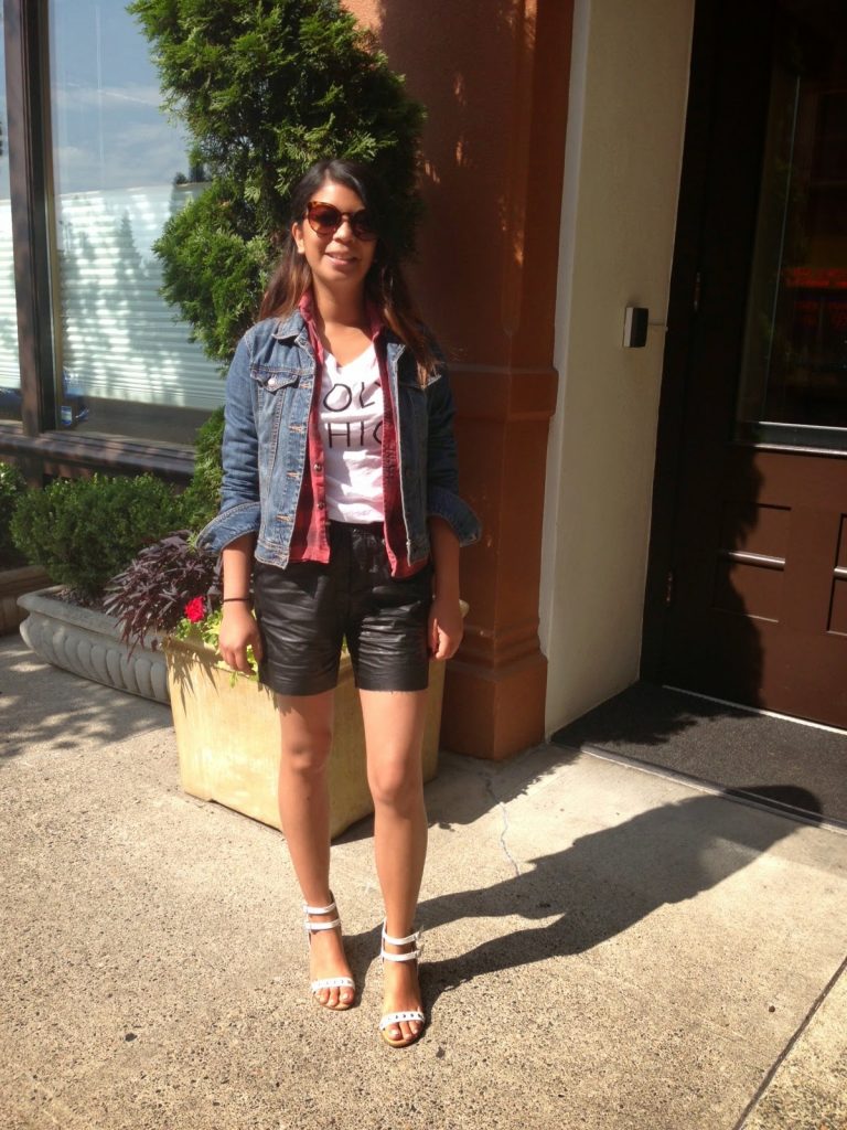 portland blogger, holy chic, street style, fashion blogger, affordable fashion, old navy, flannel, faux leather shorts, summer to fall