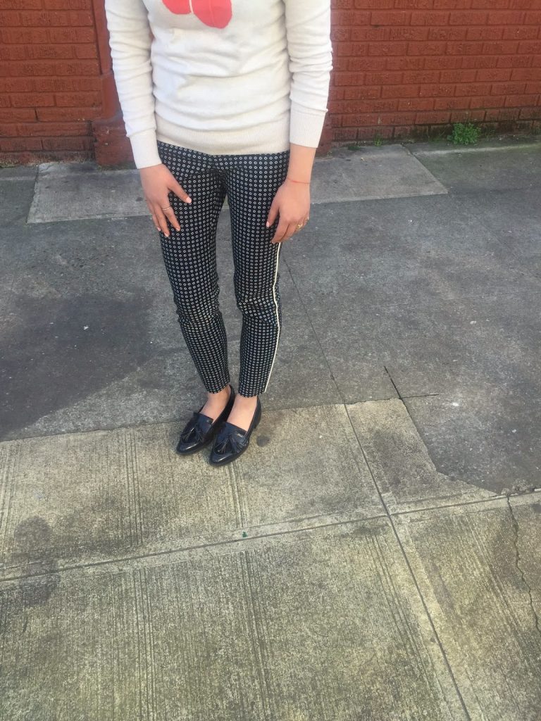 outfit of the day, march 2105, spring outfit ideas, printed pants, cropped pants, loafers, tassels, cherry sweatshirt, ootd, fashion blogger, portland blogger, the p town girls outfit of the day, march 2105, spring outfit ideas, printed pants, cropped pants, loafers, tassels, cherry sweatshirt, ootd, fashion blogger, portland blogger, the p town girls