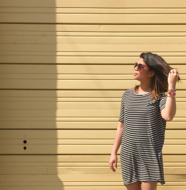 fashion blogger, style blogger, thirty bucks, the ptown girls, portland blogger, affordable fashion, black stripe shirt dress, purple lace up sandals, old navy, brandy melville shirt dress