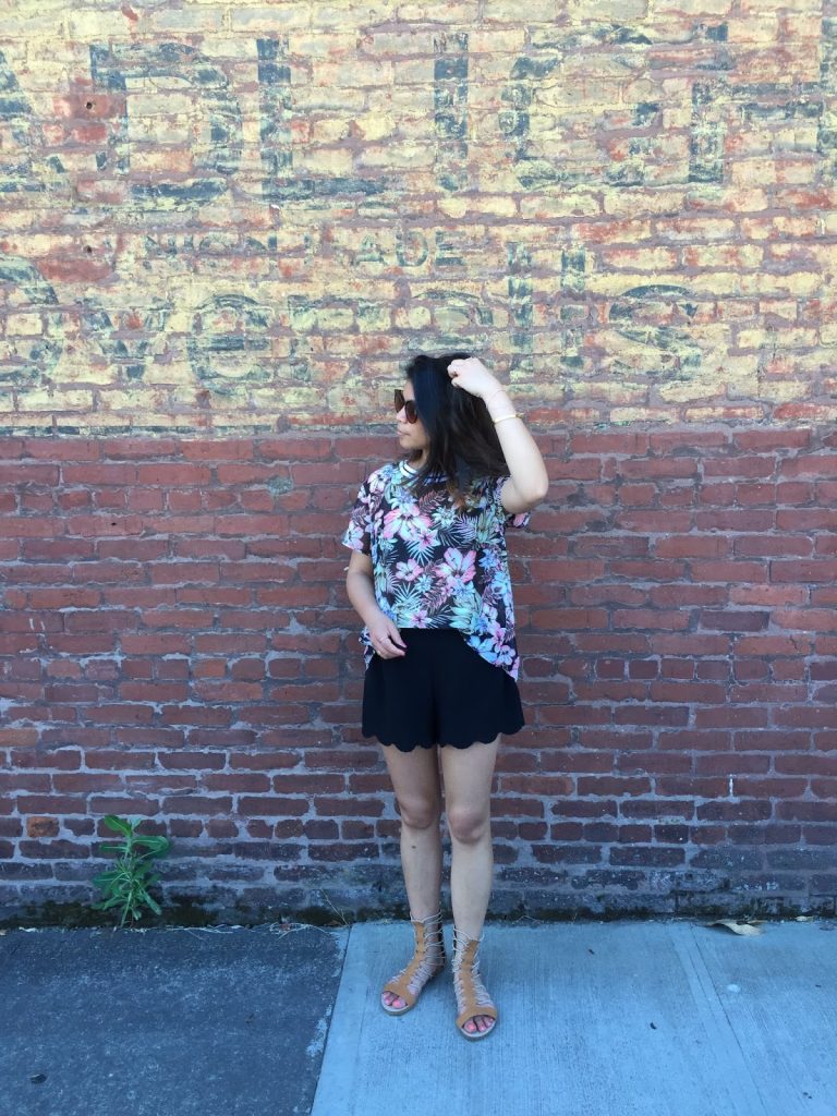 ootd, fashion blogger, portland blogger, tropical print shirt, black scalloped shorts, brown gladiator sandals, what i wore, summer outfit, thirty bucks, affordable fashion, the ptowngirls ootd, fashion blogger, portland blogger, tropical print shirt, black scalloped shorts, brown gladiator sandals, what i wore, summer outfit, thirty bucks, affordable fashion, the ptowngirls
