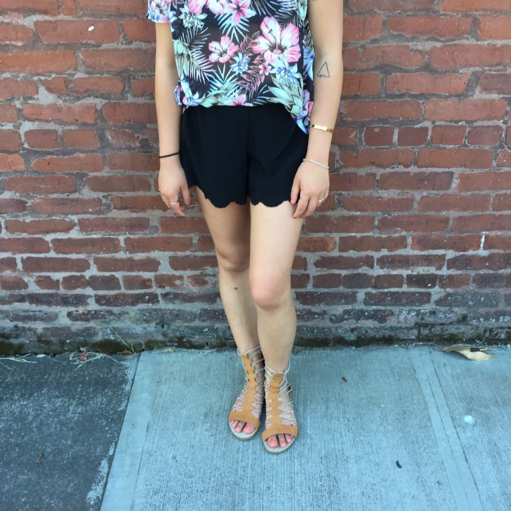 ootd, fashion blogger, portland blogger, tropical print shirt, black scalloped shorts, brown gladiator sandals, what i wore, summer outfit, thirty bucks, affordable fashion, the ptowngirls ootd, fashion blogger, portland blogger, tropical print shirt, black scalloped shorts, brown gladiator sandals, what i wore, summer outfit, thirty bucks, affordable fashion, the ptowngirls