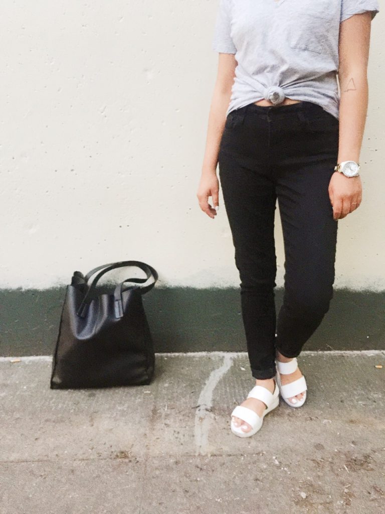 wonder wall wednesday, style blogger, fashion blogger, portland fashion blogger, affordable fashion, high waisted black jeans, gray v neck tee shirt, white sandals wonder wall wednesday, style blogger, fashion blogger, portland fashion blogger, affordable fashion, high waisted black jeans, gray v neck tee shirt, white sandals