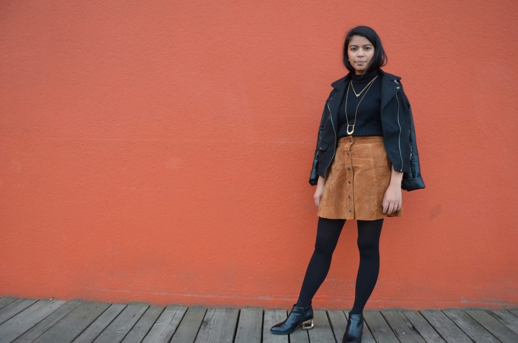 suede button up skirt, a line skirt, black turtleneck, black booties with gold hardware, portland blogger, fashion blogger, style diaries, forever 21, thrifted, affordable fashion, oregon blogger, nested yellow jewelry suede button up skirt, a line skirt, black turtleneck, black booties with gold hardware, portland blogger, fashion blogger, style diaries, forever 21, thrifted, affordable fashion, oregon blogger, nested yellow jewelry