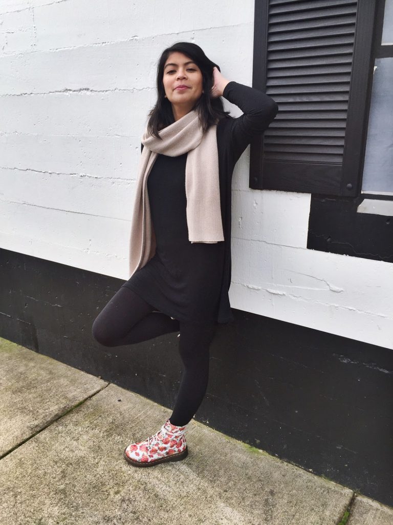 black tunic dress, brandy melville, black leggings, old navy, camel scarf, floral doc martens, dr. martens, floral boots, ootd, fashion blogger, pdx fashion blogger, portland fashion blogger black tunic dress, brandy melville, black leggings, old navy, camel scarf, floral doc martens, dr. martens, floral boots, ootd, fashion blogger, pdx fashion blogger, portland fashion blogger