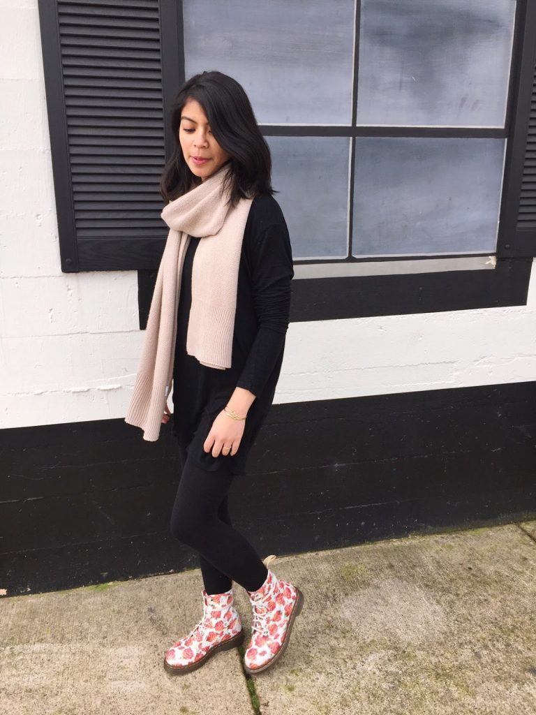 black tunic dress, brandy melville, black leggings, old navy, camel scarf, floral doc martens, dr. martens, floral boots, ootd, fashion blogger, pdx fashion blogger, portland fashion blogger black tunic dress, brandy melville, black leggings, old navy, camel scarf, floral doc martens, dr. martens, floral boots, ootd, fashion blogger, pdx fashion blogger, portland fashion blogger