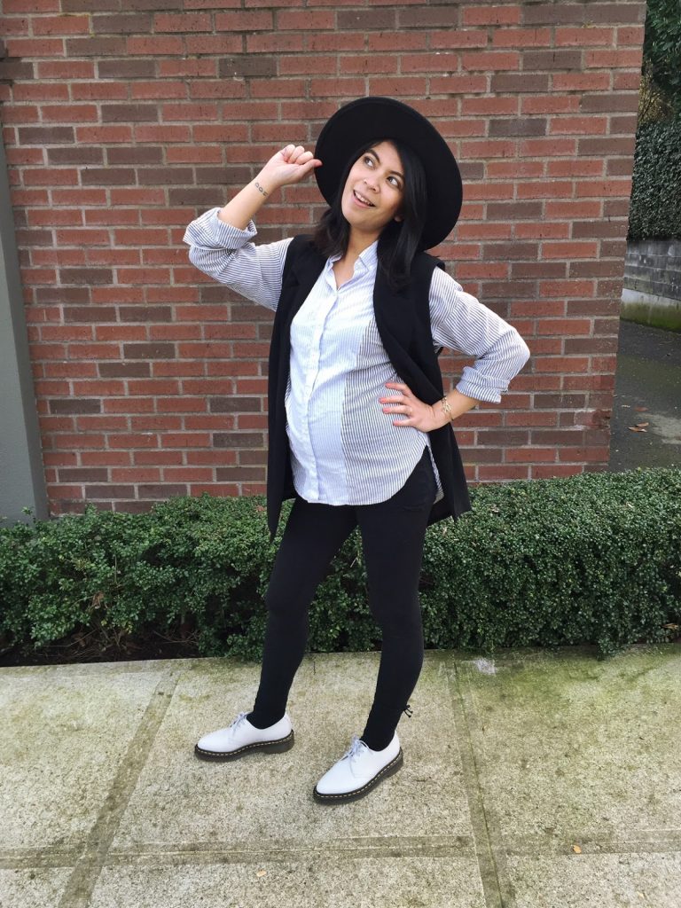 black blazer vest, wide brim hat, maternity jeans, striped button up shirt, bump style, maternity style, look of the day, what I'm wearing, preggonista, dress the bump, pdx fashion blogger, fashion blogger, affordable style, thirty bucks, black blazer vest, wide brim hat, maternity jeans, striped button up shirt, bump style, maternity style, look of the day, what I'm wearing, preggonista, dress the bump, pdx fashion blogger, fashion blogger, affordable style, thirty bucks,