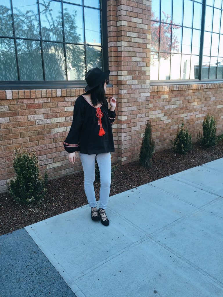 boho blouse with tassels, gray jeans, lace up flats, black fedora hat, sunglasses, spring 2016, affordable fashion, thirty bucks, dress the bump, bump style, portland fashion blogger, pdx street style, boho blouse with tassels, gray jeans, lace up flats, black fedora hat, sunglasses, spring 2016, affordable fashion, thirty bucks, dress the bump, bump style, portland fashion blogger, pdx street style,