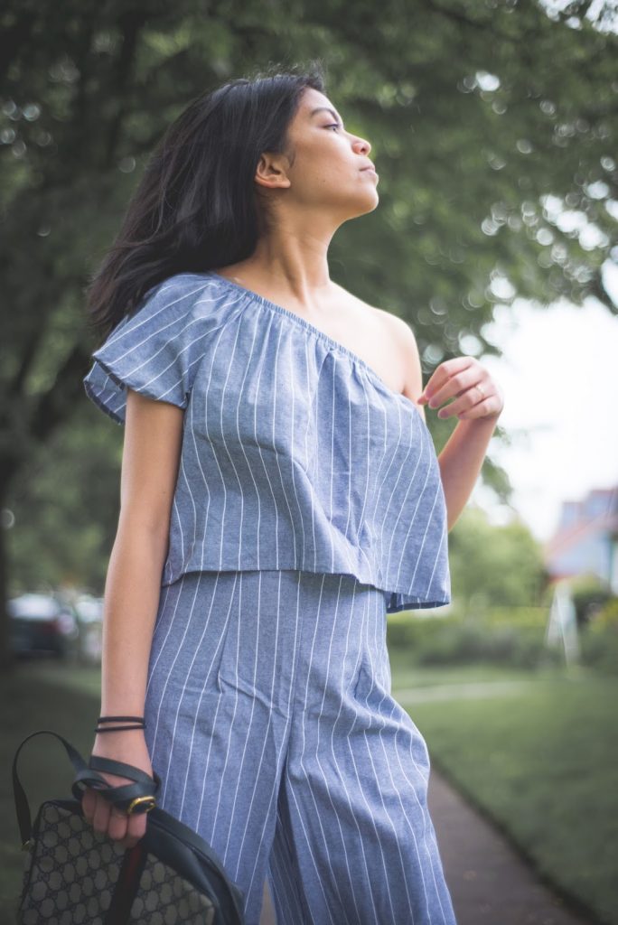 one shoulder ruffled top, wide leg pants, high waist, striped top, mules, summer look, gucci, vintage, portland blogger, fashion blogger, summer look, trend one shoulder ruffled top, wide leg pants, high waist, striped top, mules, summer look, gucci, vintage, portland blogger, fashion blogger, summer look, trend