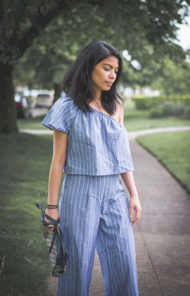 one shoulder ruffled top, wide leg pants, high waist, striped top, mules, summer look, gucci, vintage, portland blogger, fashion blogger, summer look, trend one shoulder ruffled top, wide leg pants, high waist, striped top, mules, summer look, gucci, vintage, portland blogger, fashion blogger, summer look, trend
