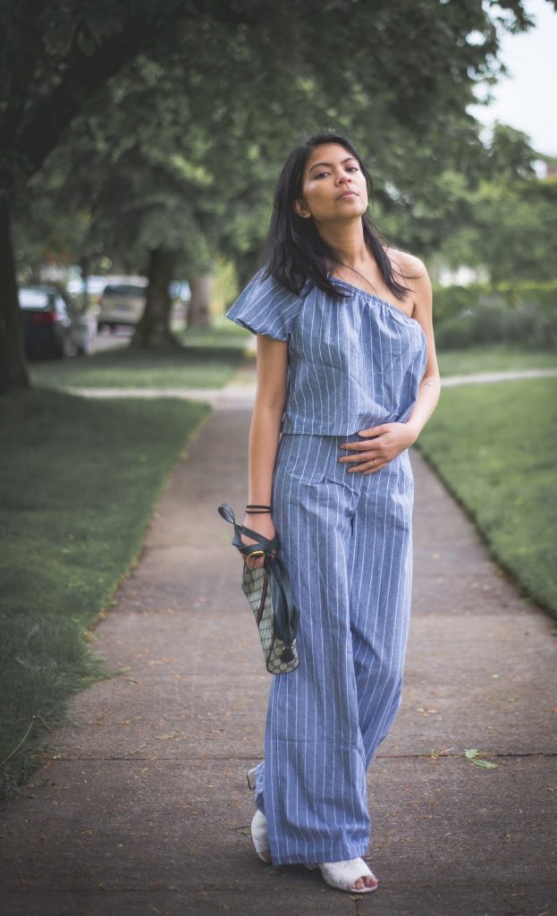 one shoulder ruffled top, wide leg pants, high waist, striped top, mules, summer look, gucci, vintage, portland blogger, fashion blogger, summer look, trend one shoulder ruffled top, wide leg pants, high waist, striped top, mules, summer look, gucci, vintage, portland blogger, fashion blogger, summer look, trend