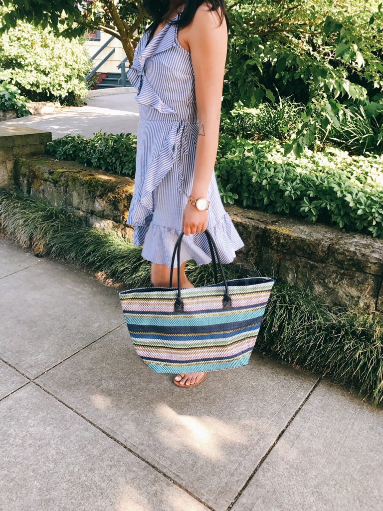 summer outfit, blue striped ruffle dress, nude strappy sandals, blue sunglasses, straw bag, birkin straw bag, jane birkin, the story of, portland fashion blogger, ptowngirls, summer outfit, blue striped ruffle dress, nude strappy sandals, blue sunglasses, straw bag, birkin straw bag, jane birkin, the story of, portland fashion blogger, ptowngirls,