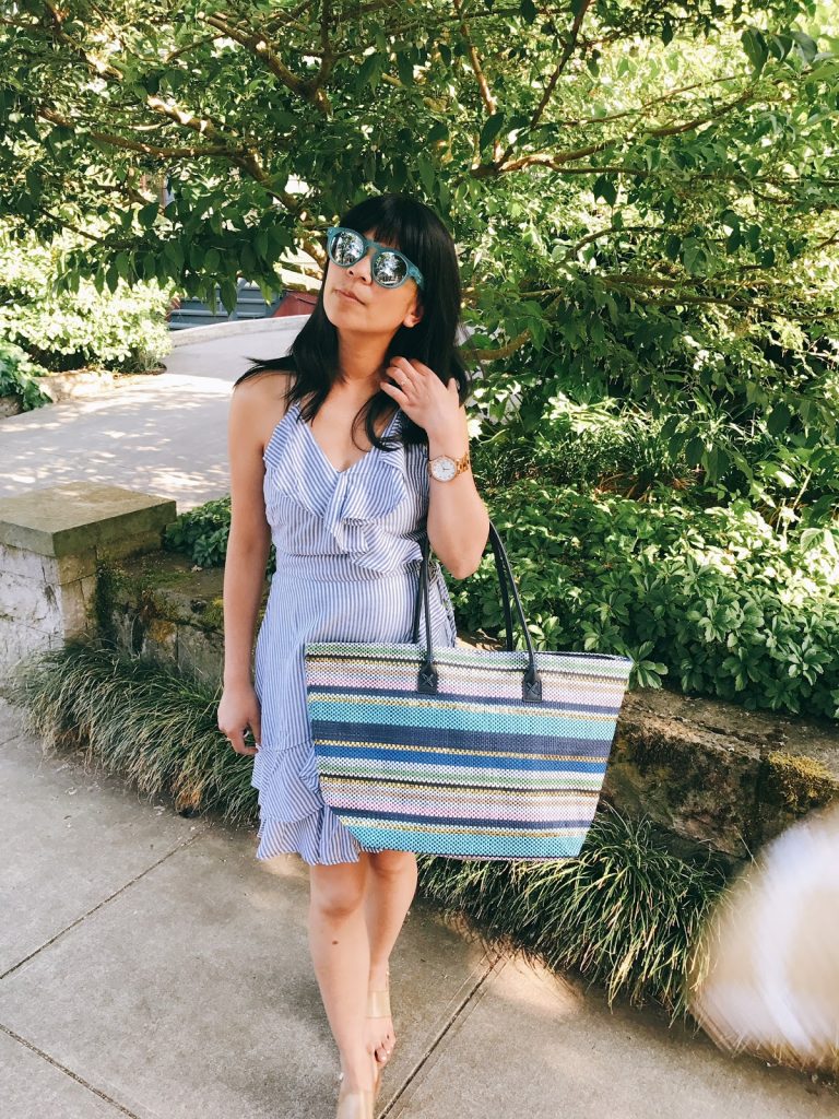 summer outfit, blue striped ruffle dress, nude strappy sandals, blue sunglasses, straw bag, birkin straw bag, jane birkin, the story of, portland fashion blogger, ptowngirls, summer outfit, blue striped ruffle dress, nude strappy sandals, blue sunglasses, straw bag, birkin straw bag, jane birkin, the story of, portland fashion blogger, ptowngirls,