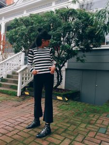 ruffle sweater, cropped pants, studded booties, sunglasses, portland fashion blogger