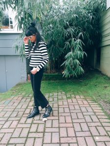 ruffle sweater, cropped pants, studded booties, sunglasses, portland fashion blogger